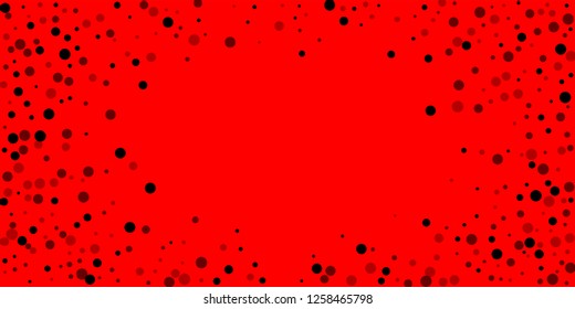 Scattered random black dots. Dark points dispersion on red background. Modern vector illustration.