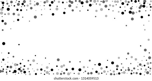 Scattered random black dots. Dark points dispersion on white background. Breathtaking grey spots dispersing overlay template. Perfect vector illustration.