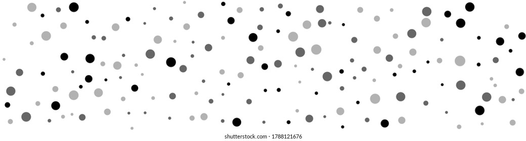 Scattered random black dots. Dark points dispersion on white background. Beauteous grey spots dispersing overlay template. Bizarre vector illustration.
