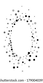 Scattered random black dots. Dark points dispersion on white background. Authentic grey spots dispersing overlay template. Lively vector illustration.