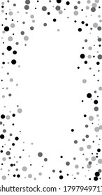 Scattered random black dots. Dark points dispersion on white background. Authentic grey spots dispersing overlay template. Majestic vector illustration.