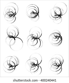 Scattered, random circle element set - Set of 9 monochrome geometric shape.