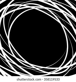 Scattered, random circles. Abstract monochrome vector illustration.