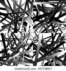 Scattered, random lines. Set of 4 patterns, monochrome abstract geometric illustrations.