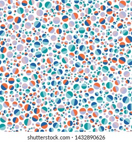 Scattered random playful fun polka dot circle colorful Seamless Repeat Vector Pattern Swatch.  Great for kids decor or clothing. Blue, Orange, Teal, Pink, Lavender.  
