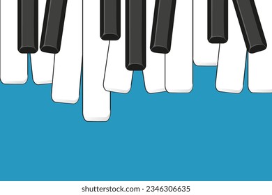 Scattered Realistic flat Piano Keys background with copy space on blue backdrop. Simple cartoon Piano key vector ilustration.