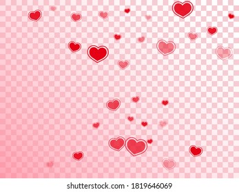 Scattered red hearts confetti valentine background. Elegant invitation card backdrop. Framed hearts love passion symbols isolated on white background. Valentine's day cute decor.