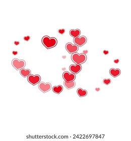 Scattered red hearts confetti valentine background. Romantic February 14 backdrop. Framed hearts love emotion symbols isolated on transparent background. Birthday sweet decor.