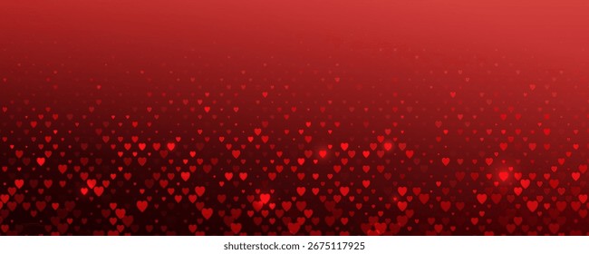 Scattered red hearts horizontal background. Passion love gradient pattern, sex shop background, adults texture, romantic backdrop for invitation, fabric, textile, flyer, brochure. Vector Illustration