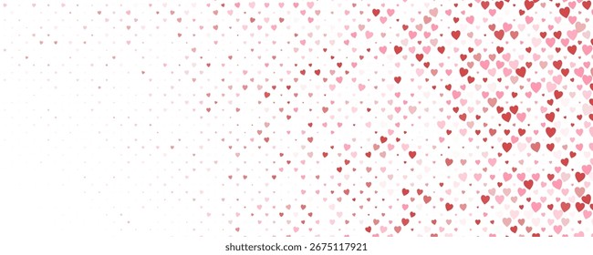 Corazones rojos dispersos patrón de amor de San Valentín textura fondo de la boda, ideal para invitaciones, tela romántica, telón de fondo del día de la madre, romance BG. Ilustración vectorial