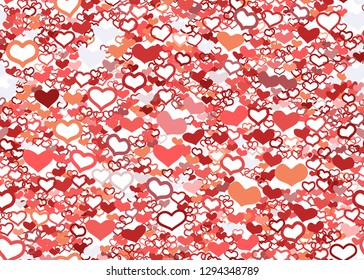 Scattered red hearts seamless pattern on white background. Doodle heart confetti. Vector illustration template for print, textile, valentines day cards, ads, banners.