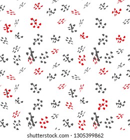 Scattered red hearts seamless pattern on white background. Doodle heart confetti. Vector illustration template for print, textile, valentines day cards, ads, banners.
