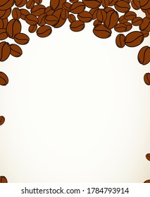 Marco en blanco para granos de café asados dispersos. Ilustración vectorial de plantilla de menú gráfico.