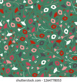 Scattered Seamless Floral Pattern in Christmas Palette