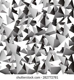 Scattered sharp, pointed triangle shapes. Grayscale abstract vector.