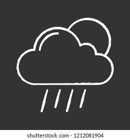 Scattered shower chalk icon. Rainy and sunny weather. Cloud, sun and rain. Downpour, cloudburst. Weather forecast. Isolated vector chalkboard illustration