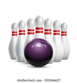 Scattered skittle and bowling ball. Vector illustration