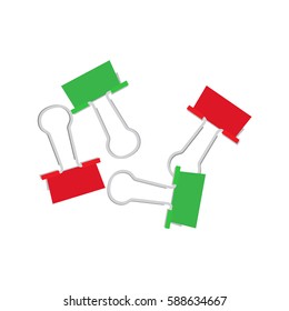 Scattered small binder clips. Colorful paper clips flat vector isolated on white background. Office supplies illustration for documents organizing and time management concepts design