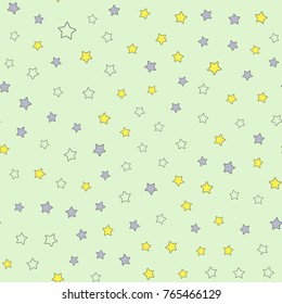 Scattered small colored stars. Cute seamless pattern for children. Vector illustration.