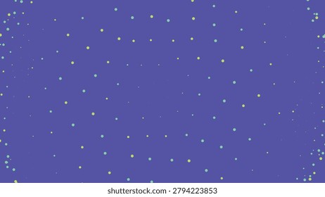 Scattered small yellow and teal dots on a deep purple background circles pattern