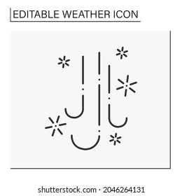 Scattered snow icon. Blizzard in winter. Snowy weather. Falling snowflakes. Forecast. Meteorology. Weather concept. Isolated vector illustration. Editable stroke