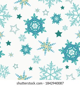 Scattered Snowflake seamless vector pattern