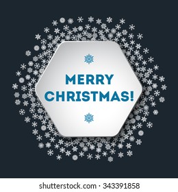 Scattered snowflakes under the hex retro frame