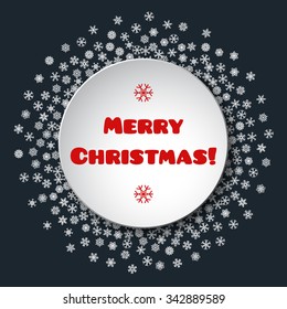 Scattered snowflakes under the round retro frame