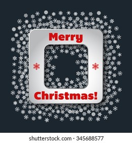 Scattered snowflakes under the square retro frame