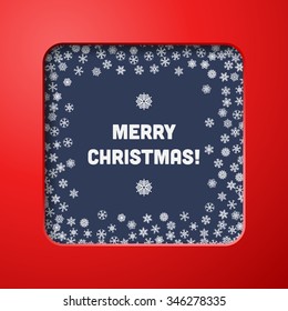 Scattered snowflakes under the square retro frame