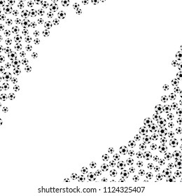 Scattered soccer balls frame on white with space for text. Football background. Sports competitions concept. Easy to edit vector template for your design projects.