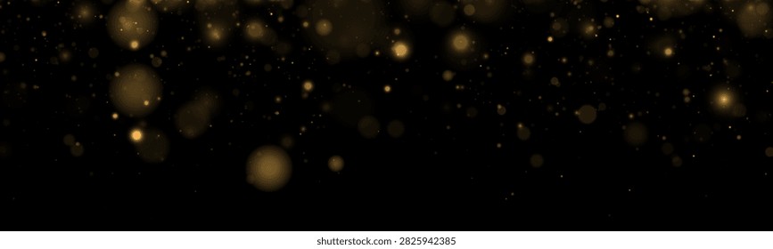 Scattered soft golden bokeh lights glowing softly on a black background with varying sizes and blurred edges on transparent background