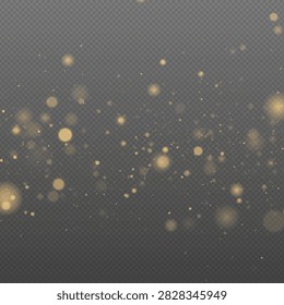 Scattered soft golden bokeh lights with varying sizes on transparent background