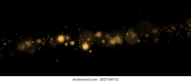 Scattered soft golden light bokeh particles on black background creating a dreamy glowing effect on transparent background