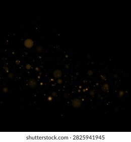 Scattered soft golden light particles floating against a black background creating a subtle glowing effect on transparent background