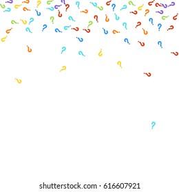  Scattered sparse top on white background made of colorful question marks. Vector illustration.