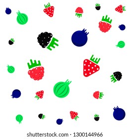 Scattered spring time berries in modern flat style isolated on white.