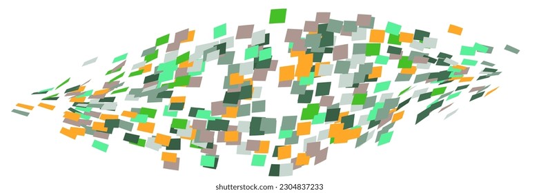 Ornamento de partículas cuadradas dispersas. Viento de vuelo mosaico. El viento destruyó la pared celular. Las baldosas coloreadas de vuelo se desplazan hacia el flujo.Las partes condicionales de caída de hoja se unen enteras. Superficie de color curvada de choque.