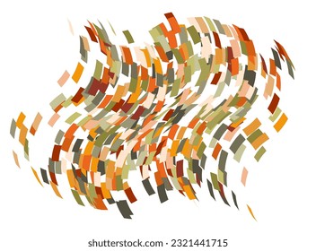 Ornamento de partículas cuadradas dispersas. Viento de vuelo mosaico. El viento destruyó la pared celular. Las baldosas coloreadas de vuelo se desplazan hacia el flujo.Las partes condicionales de caída de hoja se unen enteras. Superficie de color curvada de choque.