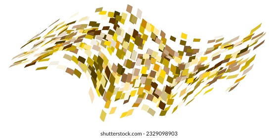 Scattered square particles ornament. Mosaic flight wind. Windy destroyed cell wall. Flight colored tiles flock direction stream.Leaf fall conditional parts single whole. Crash curved colored surface.