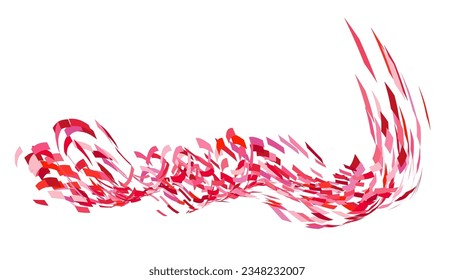 Ornamento de partículas cuadradas dispersas. Viento de vuelo mosaico. El viento destruyó la pared celular. Las baldosas coloreadas de vuelo se desplazan hacia el flujo.Las partes condicionales de caída de hoja se unen enteras. Superficie de color curvada de choque.