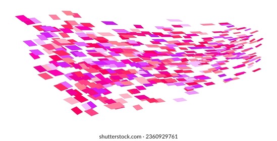 Scattered square particles ornament. Mosaic flight wind. Windy destroyed cell wall. Flight colored tiles flock direction stream.Leaf fall conditional parts single whole. Crash curved colored surface.