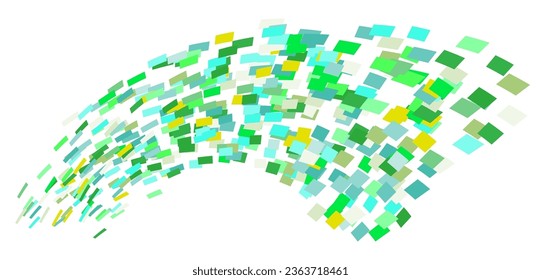Scattered square particles ornament. Mosaic flight wind. Windy destroyed cell wall. Flight colored tiles flock direction stream.Leaf fall conditional parts single whole. Crash curved colored surface.