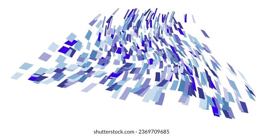 Scattered square particles ornament. Mosaic flight wind. Windy destroyed cell wall. Flight colored tiles flock direction stream.Leaf fall conditional parts single whole. Crash curved colored surface.