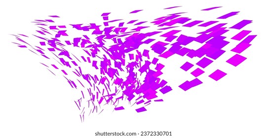 Scattered square particles ornament. Mosaic flight wind. Windy destroyed cell wall. Flight colored tiles flock direction stream.Leaf fall conditional parts single whole. Crash curved colored surface.