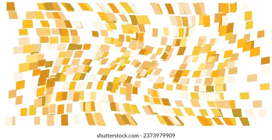 Scattered square particles ornament. Mosaic flight wind. Windy destroyed cell wall. Flight colored tiles flock direction stream.Leaf fall conditional parts single whole. Crash curved colored surface.