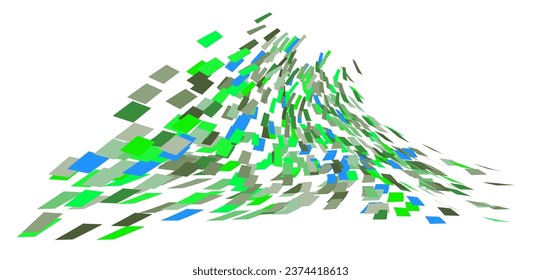 Geschirmte quadratische Partikel schmücken. Mosaikflug Wind. Wind zerstörte Zellwand. Flight-farbene Fliesen Herde Richtung Stream.Leaf fallen bedingte Teile einzeln Ganzes. Absturzgewölbte Oberfläche.