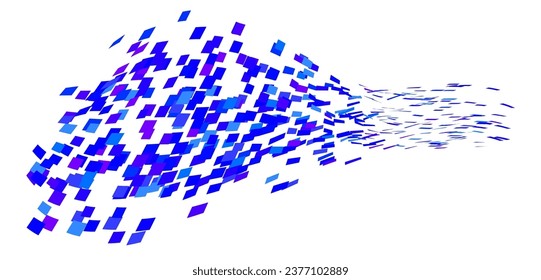 Scattered square particles ornament. Mosaic flight wind. Windy destroyed cell wall. Flight colored tiles flock direction stream.Leaf fall conditional parts single whole. Crash curved colored surface.