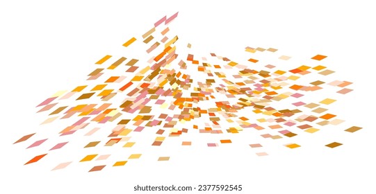 Ornamento de partículas cuadradas dispersas. Viento de vuelo mosaico. El viento destruyó la pared celular. Las baldosas coloreadas de vuelo se desplazan hacia el flujo.Las partes condicionales de caída de hoja se unen enteras. Superficie de color curvada de choque.