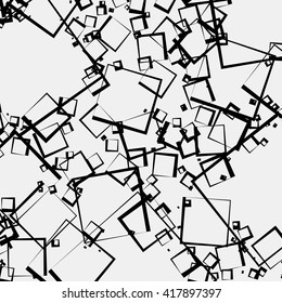 Scattered squares abstract geometric pattern. Overlapping rectangular shapes. Monochrome artistic illustration in chaotic fashion.